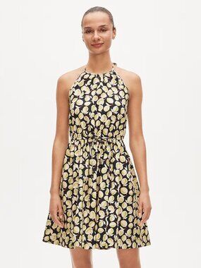 J Crew Halter dress in lemon-print cotton poplin